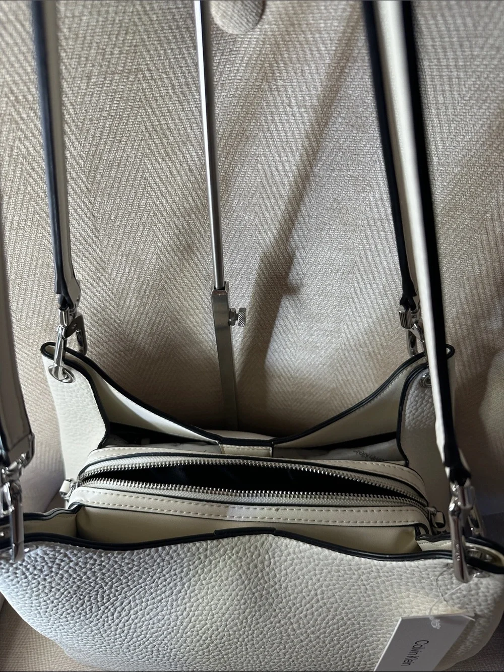 Calvin Klein Ivory Pebbled Leather Shoulder Tote